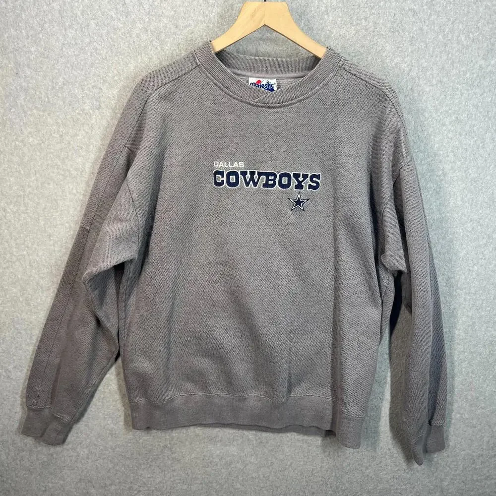 Vintage 90s Dallas Cowboys Majestic Waffle Sweatshirt Mens M Gray Embroidered